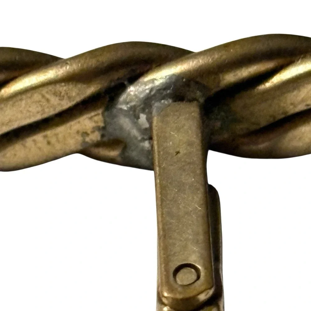 Brass VTG Cufflinks Rope Braid‎ Design Possibly Handmade Unique Repaired Read